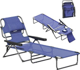 Outsunny Tanning Chaise Lounge Chair, 4-Position Beach Chair with Face & Arm Holes, Pillow headrest - Photo 1