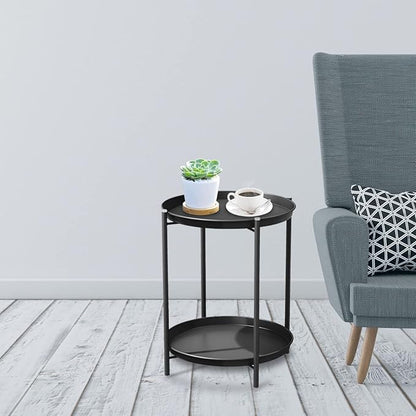 Grand patio Outdoor Side Table, 2-Tier Metal Round End Table, Black