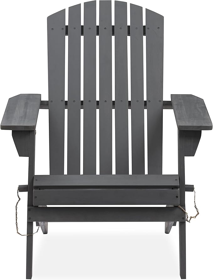 Amazon Aware FSC Certified Outdoor Folding Adirondack Chair, Acacia Wood, Dark Grey