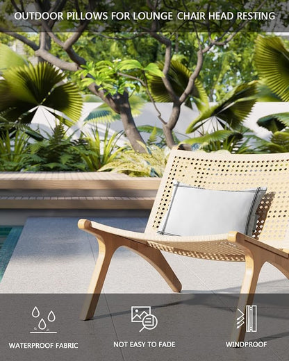 T&H XHome Outdoor Pillow for Chaise Lounge Chair, Solid Color White Waterproof Headrest Pillow Lumbar Pillows with Insert & Adjustable Elastic Strap for Beach, Poolside, Patio, Office (1 Pack)