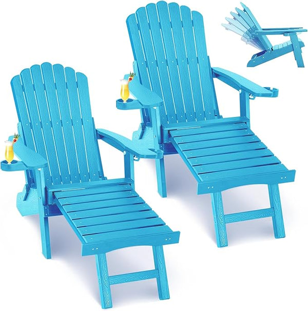 ZHUSI Folding Adirondack Chairs Set of 2 with Retractable Ottoman, Adjustable Adirondack Chair with 2 Cup Holders - Photo 1