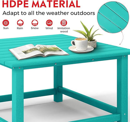 Costaelm Patio Conversation Table, Tatio Accent HDPE Outdoor Weather Resistant, Square Outdoor Porch Balcony Patio Drink Table for Outside, Pool, Backyard, Turquoise