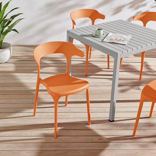Plastic Outdoor Dining Table with Metal Legs, Weather Resistance, Home Patio Table, Restaraunt Outdoor Table, Quick Assembly (Grey)