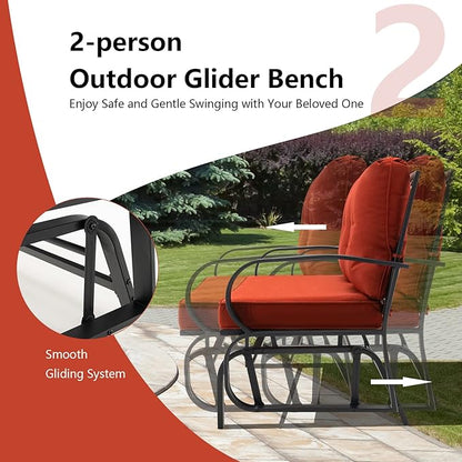 Giantex 2 Seats Glider Bench for Outside, Patio Glider Porch Loveseat w/Cushions & Powder Coated Steel Frame, Double-Seat Outdoor Glider for Patio, Garden, Backyard (Red)