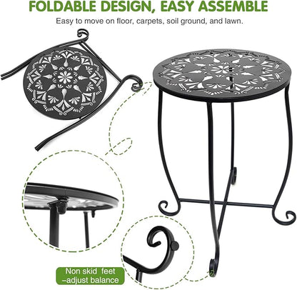 Fashion&cool Outdoor Side Tables for Small Space, 2 Pack Patio Side Table, Weather Resistant Metal Small Round Outdoor Side Table for Patio Yard Porch Balcony Garden Bedside, Plant Stand