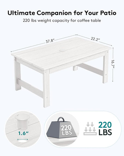 SERWALL HDPE Patio Coffee Table, Rectangle Outdoor Coffee Table, All-Weather Coffee Side Table for Balcony, Poolside, Deck, Garden, White