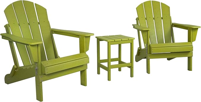 WO WESTIN OUTDOOR HDPE Laguna 3PC Outdoor Poly Adirondack Chair Set with Side Table, Lime