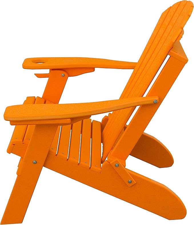Furniture Barn USA Poly Folding Adirondack Chair with Smart Phone Holder, Tangerine