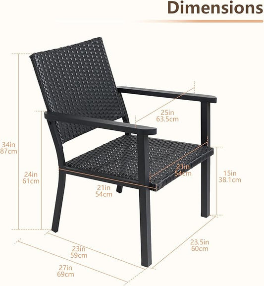C-Hopetree Outdoor Lounge Chair for Outside Patio Porch, Metal Frame, Black All Weather Wicker
