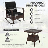 ORALNER 3 Pieces Patio Furniture Set, Outdoor Wicker Rocking Chairs with Cushions, Pillows, Glass Coffee Table - Photo 3