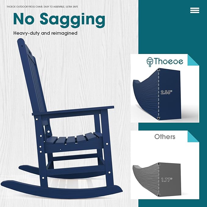 Oversized Rocking Chair, Outdoor Rocking Chair for Adults, All Weather Resistant Porch Rocker for Lawn Garden, Navy Blue