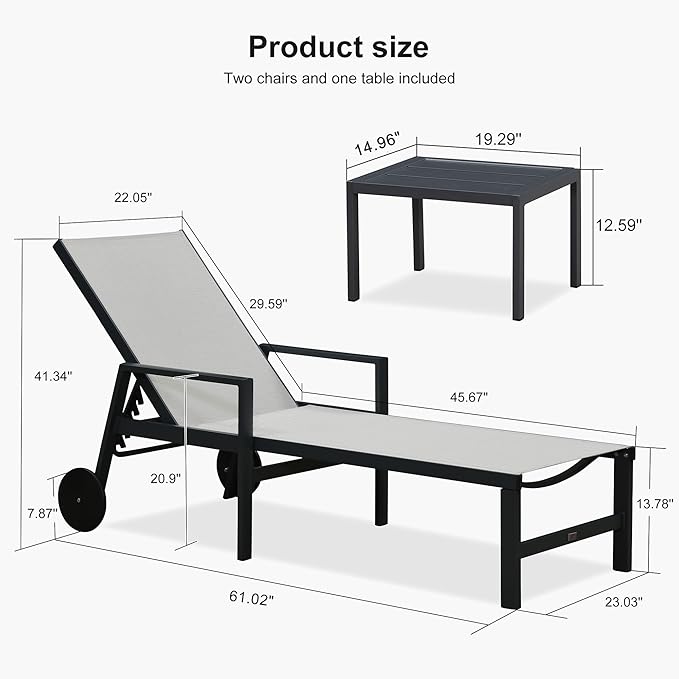 PURPLE LEAF Outdoor Chaise Lounge Set for 4 Aluminum Patio Chaise Lounger Chairs with Armrest and Wheels Adjustable - Photo 3