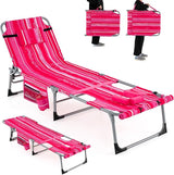 Giantex Set of 2 Tanning Chair, 5-Position Adjustable Beach Chair with Face & Arm Hole, Hand/Shoulder Strap - Photo 1