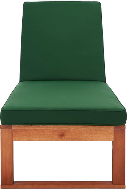 SAFAVIEH Outdoor Collection Solano Natural Brown Solid Wood/Green Cushion Patio Adjustable Chaise Lounge Chair (PAT7024N)
