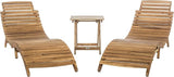 SAFAVIEH Outdoor Collection Pacifica Natural Brown Solid Wood/Navy Cushion 3-Piece Chaise Lounge Set with Table - Photo 6