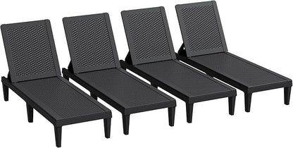 Greesum Outdoor Chaise Lounge Chairs Set of 4 with 5-Position Adjustable Backrest, Waterproof PP Sun Loungers for Garden Pool Beach Patio Deck Sunbathing, Black
