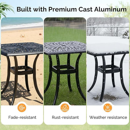 VINGLI 21” Outdoor Side Table, Cast Aluminum All-Weather Patio Side Table Small Outdoor Table Bistro Table for Outside, Porch, Balcony, Patio (Black)