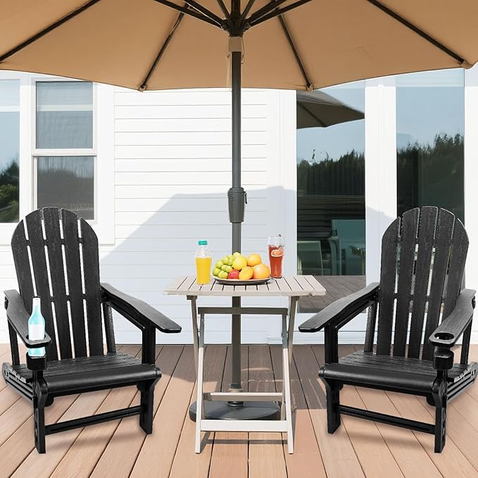 Adirondack Chair, HDPE Plastic Adirondack Chairs for All Weather，Fire Pit Chair, Patio Chairs with 1 Cup Holder, Outdoor Lawn Chairs for Poolside,Backyard, Deck,Patio Garden, Black