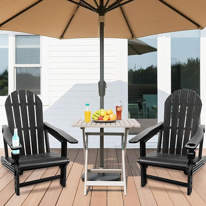 Adirondack Chair, HDPE Plastic Adirondack Chairs for All Weather，Fire Pit Chair, Patio Chairs with 1 Cup Holder, Outdoor Lawn Chairs for Poolside,Backyard, Deck,Patio Garden, Black