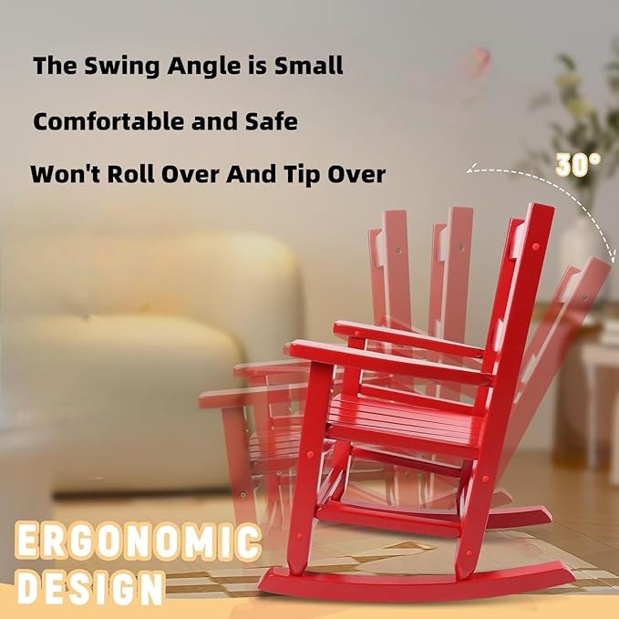 Toddler Rocking Chair Kids Wooden Indoor for Comfy Recliner Rocker for Baby Ages 3-6 Outdoor Lounge Children Playroom Anti-Tip Design Safe & Sturdy Red