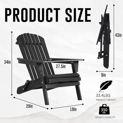 FDW Folding Adirondack Chair, All Weather Patio Chair Outdoor Fire Pit Chair for Patio Lawn Garden Backyard Deck Pool Beach
