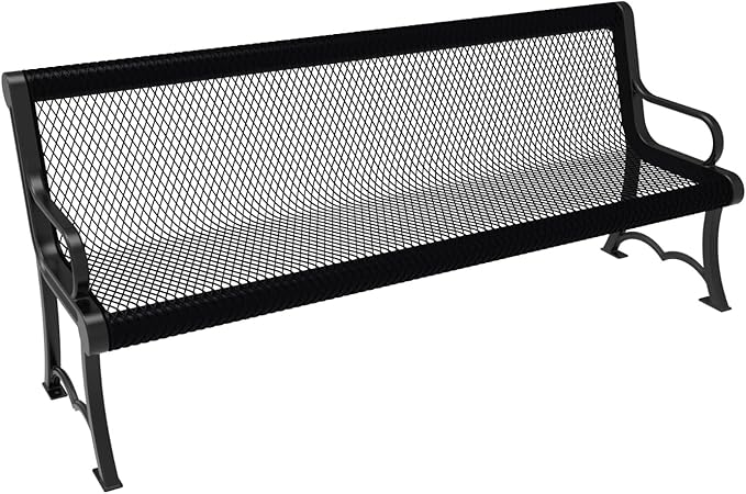 COATEDOUTDOORFURNITURE Coated Outdoor Furniture Heavy-Duty Outdoor Bench Thermoplastic Coated, Expanded Metal, Commercial-Grade Garden Bench, Made in America (Portable with Back, 6 Ft, Black)