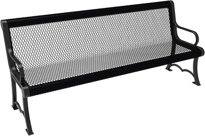 COATEDOUTDOORFURNITURE Coated Outdoor Furniture Heavy-Duty Outdoor Bench Thermoplastic Coated, Expanded Metal, Commercial-Grade Garden Bench, Made in America (Portable with Back, 6 Ft, Black)