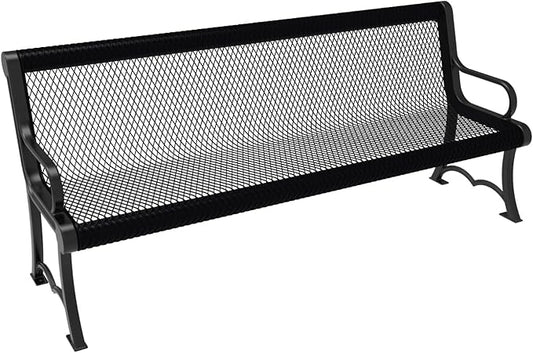 COATEDOUTDOORFURNITURE Coated Outdoor Furniture Heavy-Duty Outdoor Bench Thermoplastic Coated, Expanded Metal, Commercial-Grade Garden Bench, Made in America (Portable with Back, 6 Ft, Black)