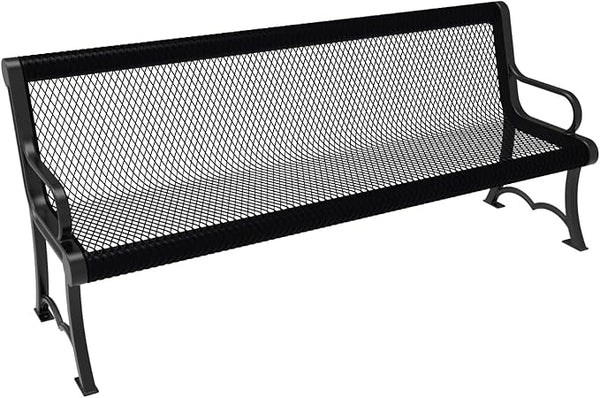 COATEDOUTDOORFURNITURE Coated Outdoor Furniture Heavy-Duty Outdoor Bench Thermoplastic Coated, Expanded Metal, Commercial-Grade Garden Bench, Made in America (Portable with Back, 6 Ft, Black)
