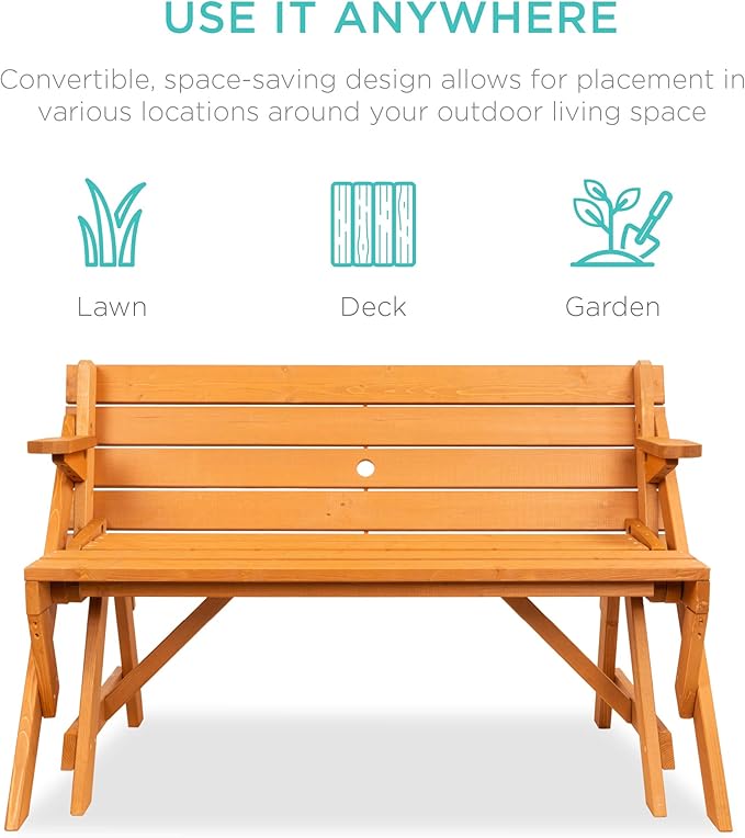 Best Choice Products 2-in-1 Transforming Interchangeable Outdoor Wooden Picnic Table Garden Bench for Backyard, Porch - Photo 4