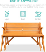 Best Choice Products 2-in-1 Transforming Interchangeable Outdoor Wooden Picnic Table Garden Bench for Backyard, Porch - Photo 4