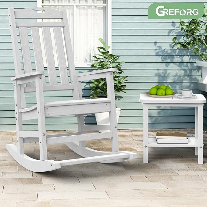 Patio Side Table, Small Rectangular HDPE Adirondack End Table for Outdoor Use in Pool, Garden, Lawn, Backyard,White