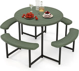 Giantex Picnic Table Bench Set for 4-8 Person, Round 37” Outdoor Dining Table w/Umbrella Hole, HDPE Tabletop - Photo 1