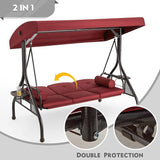 HOMREST 3 Seat Outdoor Porch Swing with Adjustable Canopy, Convertible Patio Swing Bed with Stand - Photo 4