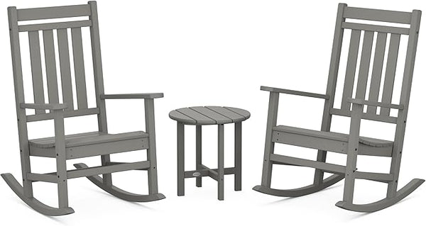 POLYWOOD Estate 3-Piece Rocking Chair Set, Outdoor Porch Rockers with Side Table, HDPE Patio Furniture, Fade-Proof - Photo 1