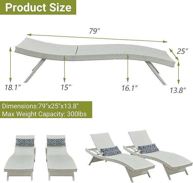 Outdoor Wicker Reclining Lounge Chair, 79" Rattan Patio Chaise Lounges for Poolside, Garden, Backyard, Set of 2 - Photo 2