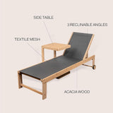 JONATHAN Y LNG1100B-2SET Trabuco Coastal Modern Acacia Wood Mesh 3-Position Outdoor Chaise Lounge Set with Side Table - Photo 3
