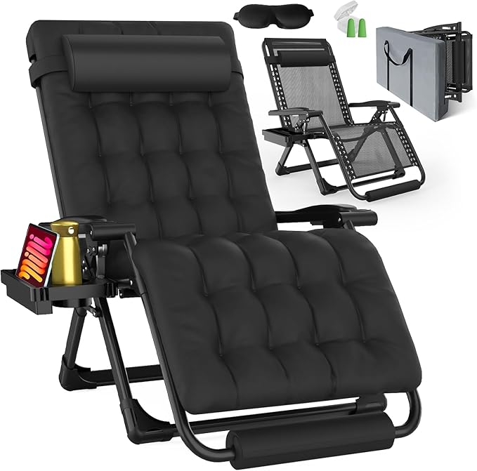 Oversized Zero Gravity Chair with Cushion XXL, 33In Padded Lounge Chair, Recliner Camping Chair W/Full-Alu Alloy Lock - Photo 1