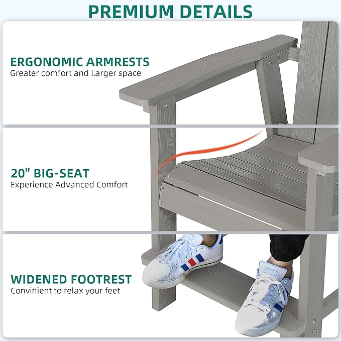 YITAHOME Tall Adirondack Chair Set of 8, Poly Bar Height Balcony Seating, HIPS High Back Outdoor Chairs, Bar Stools Lifeguard Chair for Balcony Deck Pool Patio, Grey