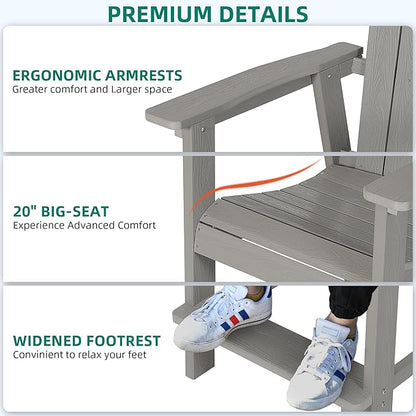 YITAHOME Tall Adirondack Chair Set of 2, Poly Bar Height Balcony Seating, HIPS High Back Outdoor Chairs, Bar Stools Lifeguard Chair for Balcony Deck Pool Patio, Grey