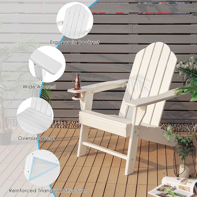 Giantex Adirondack Chair Outdoor Fire Pit Chairs, HDPE Weather Resistant Patio Chair for Outside Campfire,Deck, Garden, Yard, Lawn Furniture Porch and Lawn Seating Composite Chairs, White