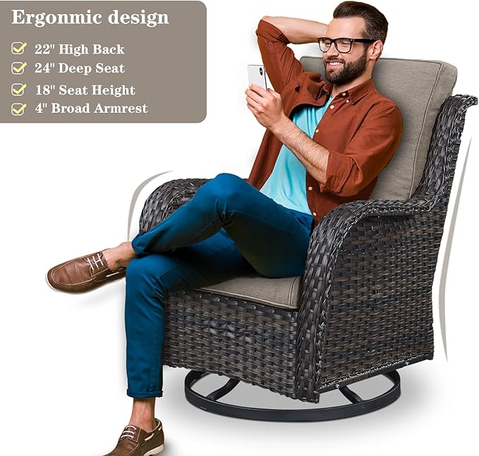Belord Outdoor Furniture Wicker Conversation Sets - 7 Piece Patio Rattan Furniture Sets with Swivel Rocker Chairs - Photo 4