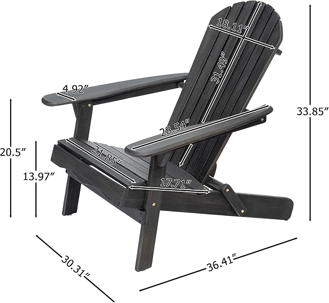 Outdoor Folding Adirondack Lounge Chairs,Acacia Wood Patio Chairs,Slatted Seat and Back,Wooden Handrail Lawn Chairs,Suitable for Lawn, Swimming Pool and Garden (Dark Gray)