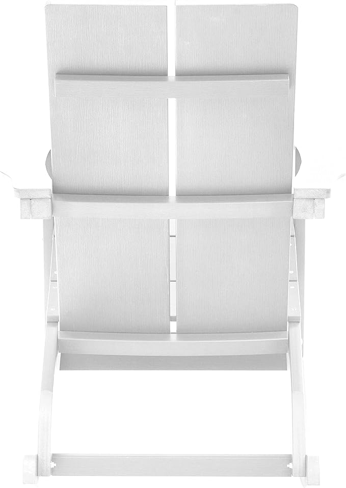 Flash Furniture Finn Modern Commercial Grade Poly Resin Wood Adirondack Rocking Chair - All Weather White Polystyrene - Dual Slat Back - Stainless Steel Hardware