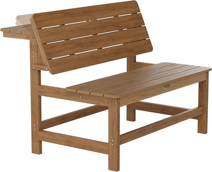 YEFU Convertible Bench Picnic Table: HIPS Convert a Bench with Umbrella Hole - Foldable Space-Saving Picnic Outdoor Benches for Outside Patio Porch Backyard Park Garden Teak