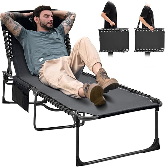 KingCamp Folding Outside Patio Lounge Chair Adjustable 5-Position Adults Reclining Folding Chaise with Pillow, for Patio, Pool, Beach, Sunbathing, Deck, Lawn,1 Pack,Black