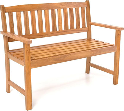 Giantex 2-Person Outdoor Bench, Acacia Wood Patio Bench w/Ergonomic Backrest, Comfortable Armrests & Curved Seat, Garden Bench for Backyard, Patio, Deck, Porch, 800 Lbs Weight Capacity, Natural