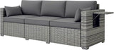 Outsunny 3 Seater Wicker Sofa with Side Tray Tables, Rattan Outdoor Patio Sofa with 6" Thick Back Cushions - Photo 1