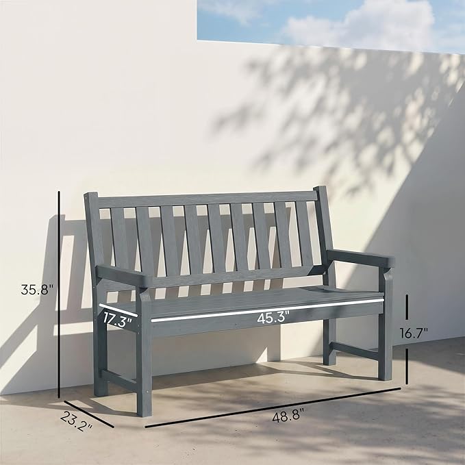 Outsunny Outdoor Bench, 49" All-Weather HDPE Garden Bench, 2-Person Patio Loveseat with 528 lbs Capacity, Curved Seat for Backyard, Park, Porch, Lawn, Park, Gray