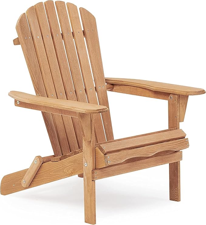 Wooden Folding Adirondack Chair Set of 2, Wood Lounge Patio Chair for Garden Outdoor - Photo 8